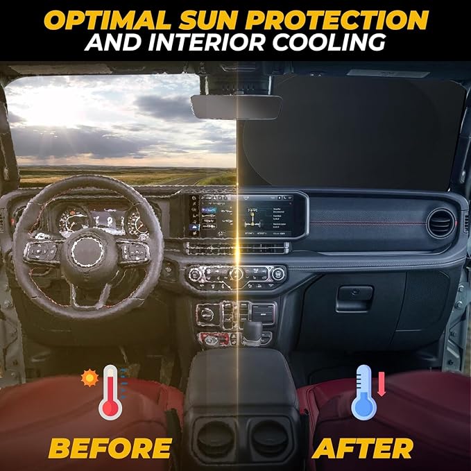 Autovir Windshield Sun Shade for Jeep, 280T UV Sun Blocker, Visor Shield - Image 2
