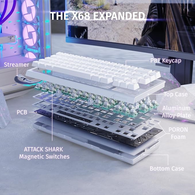 ATTACK SHARK X68 HE RT Mechanical Gaming Keyboard 60% Wired TKL-White | Adjustable Actuation,Hall Effect Magnetic Switch,8KHz Polling Rate,RGB Backlit,Top Mount, Web Driver for PC Mac Esport Gamer - Image 9