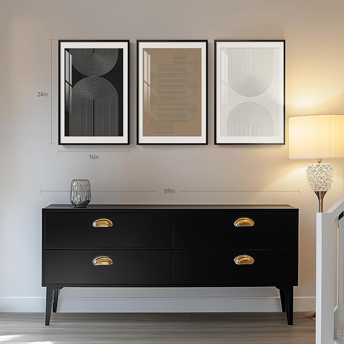 Framed Boho Neutral Abstract Wall Art, Set of 3 Modern Art Prints Paintings Artwork for Walls, Minimalist Black White Brown Geometric Pictures for Living Room, Dining Room, Bedroom Wall Decor 16x24 In - Image 4