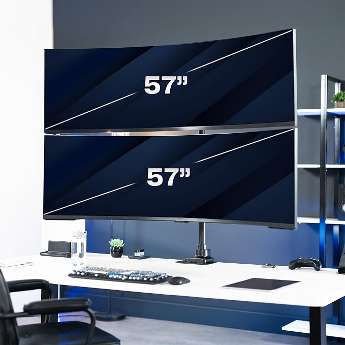 VIVO Dual Vertically Stacked Ultra-Wide Monitor Desk Mount for up to 57 inch Screens, Heavy Duty Adjustable Stand for 2 Ultrawides, 59.4 lbs Capacity, Black, STAND-V257R - Image 2