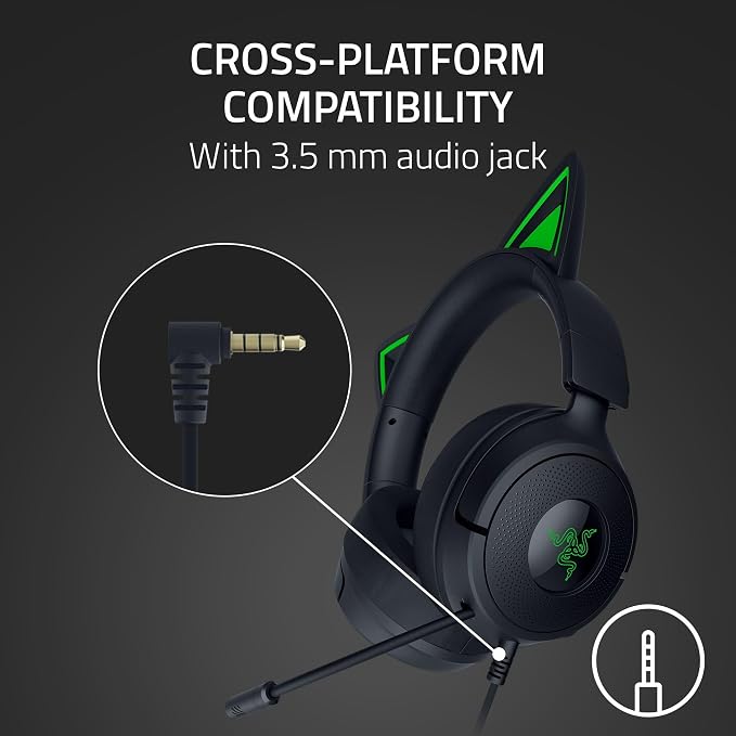 Razer Kraken Kitty V3 X Wired Gaming Headset, Kitty Ears, Black | HyperClear Cardioid Mic, 40 mm Drivers, 7.1 Surround Sound, Comfy Ear Cushions, Cross-Platform via 3.5mm PC, PS5, Xbox - Image 6