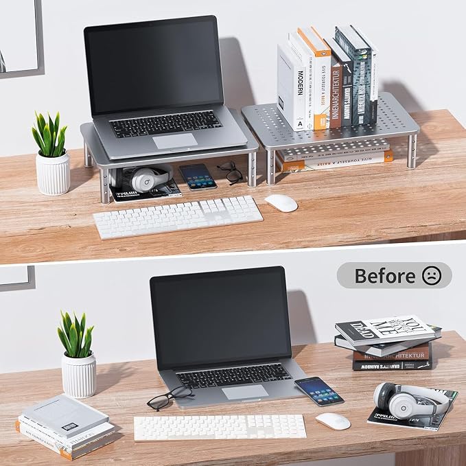 HUANUO Monitor Riser - 3 Height Adjustable Stand for Laptop, Computer, iMac, PC, Printer, Desktop Ergonomic Metal Monitor Riser with Mesh Platform - Image 6