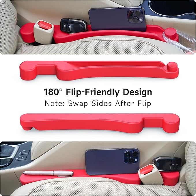 Givifive Car Seat Gap Filler Set of 2, 3IN1 Seat Side Gap Filler Plug with Storage Slot & Hook Function, Soft Foam Universal Fit Car SUV Truck Fill Gap Between Seats Console Organizer (Narrow Red) - Image 7