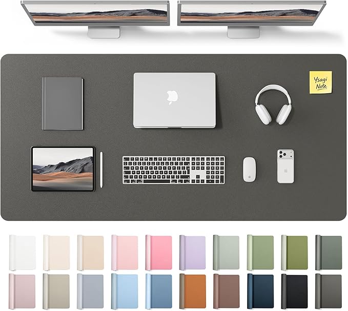 YSAGi Leather Desk Pad Protector, Office Desk Mat, Large Mouse Pad, Non-Slip PU Leather Desk Blotter, Laptop Desk Pad, Waterproof Desk Writing Pad for Office and Home (Dark Grey,55" x 24") by YSAGi