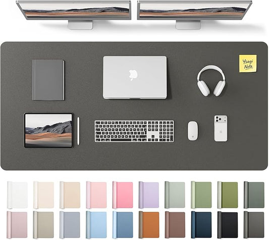 YSAGi Leather Desk Pad Protector, Office Desk Mat, Large Mouse Pad, Non-Slip PU Leather Desk Blotter, Laptop Desk Pad, Waterproof Desk Writing Pad for Office and Home (Dark Grey,55" x 24") by YSAGi