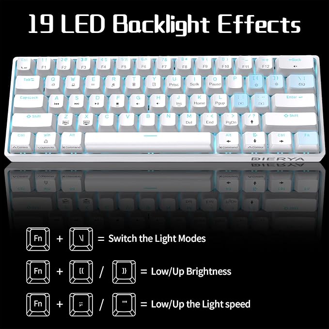 DIERYA 60% Mechanical Keyboard, DK61se Wired Gaming Keyboard with Red Switches, LED Backlit Ultra-Compact 61 Keys Mini Office Keyboard for Windows Laptop PC Gamer Typist（White） - Image 6
