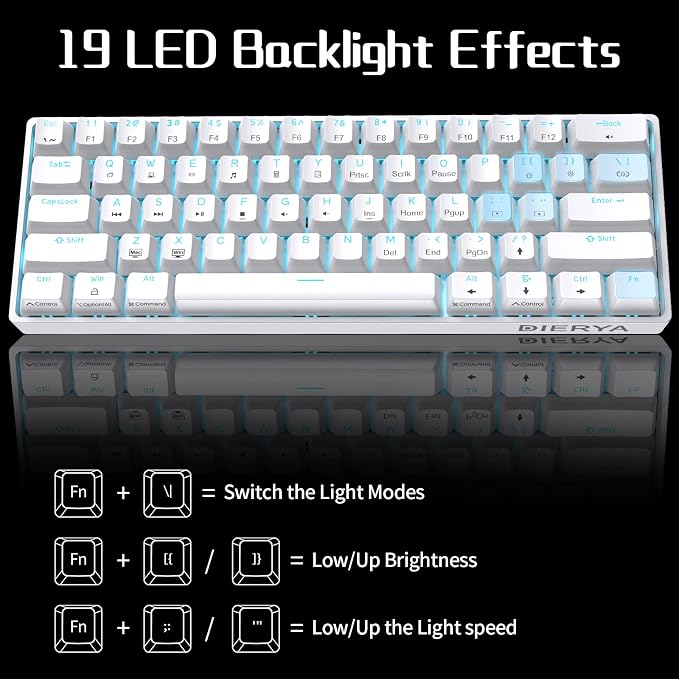 DIERYA 60% Mechanical Keyboard, DK61se Wired Gaming Keyboard with Brown Switches, LED Backlit Ultra-Compact 61 Keys Mini Office Keyboard for Windows Laptop PC Gamer Typist（White） - Image 6