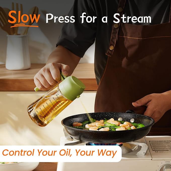 TrendPlain 16oz/470ml Glass Olive Oil Sprayer for Cooking – 2 in 1 Olive Oil Dispenser Bottle for Kitchen Gadgets and Air Fryer Accessories, Salad, BBQ - Black & Green - Image 3