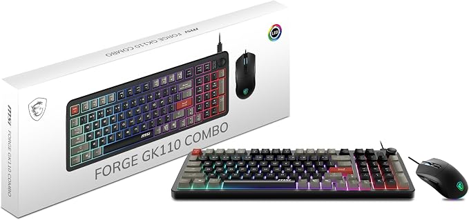MSI Forge GK110 Combo US – Gaming RGB Keyboard & Mouse Set, 26-Key Anti-Ghosting, 12800 DPI Optical Sensor by Unknown