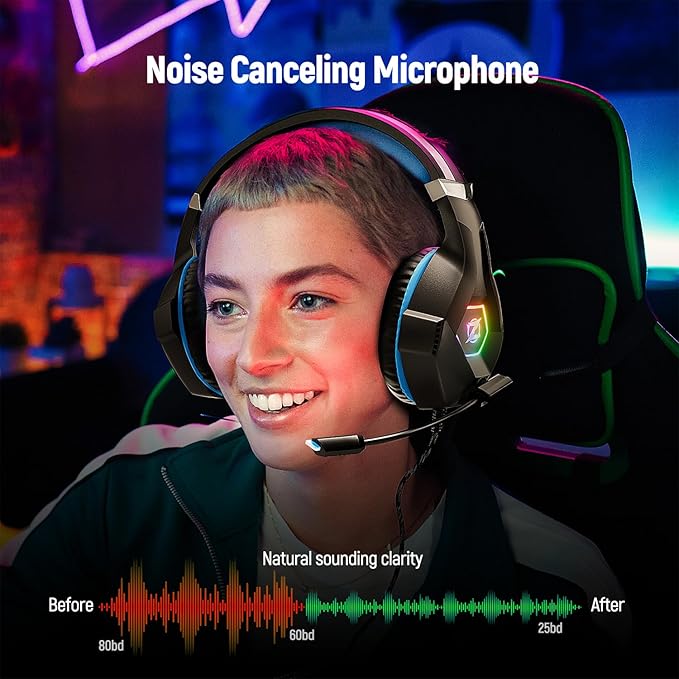 Ozeino Gaming Headset for PC, Ps4, Ps5, Xbox Headset with 7.1 Surround Sound, Gaming Headphones with Noise Cancelling Mic RGB Light Over Ear Headphones for Xbox Series X/S, Switch-Blue - Image 4
