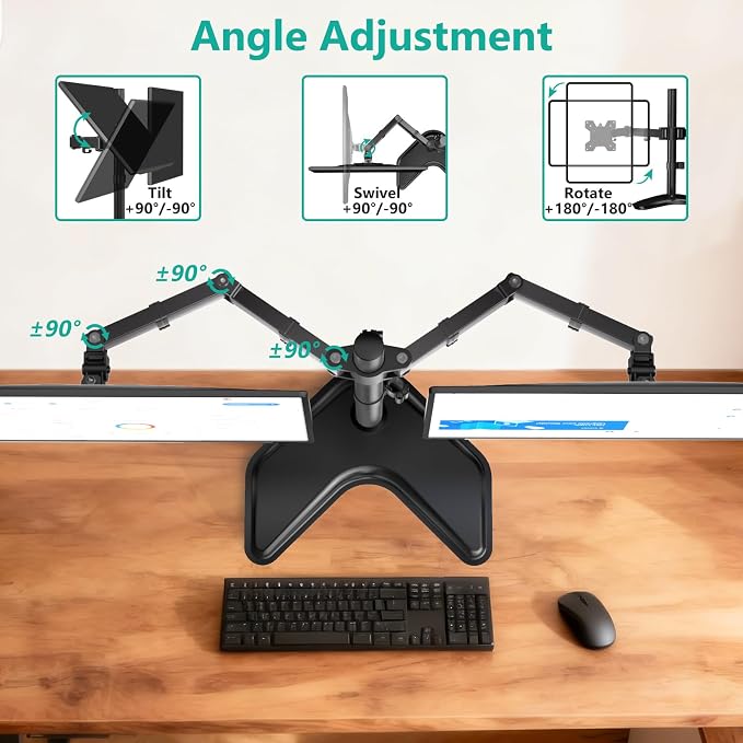WALI Dual Monitor Stand, Freestanding Full Motion Monitor Desk Mount Fits 2 Screens up to 27 inches, Dual Monitors Arm Fits up to 22lbs, VESA 75x75 100x100 (MF002LM), Black - Image 3