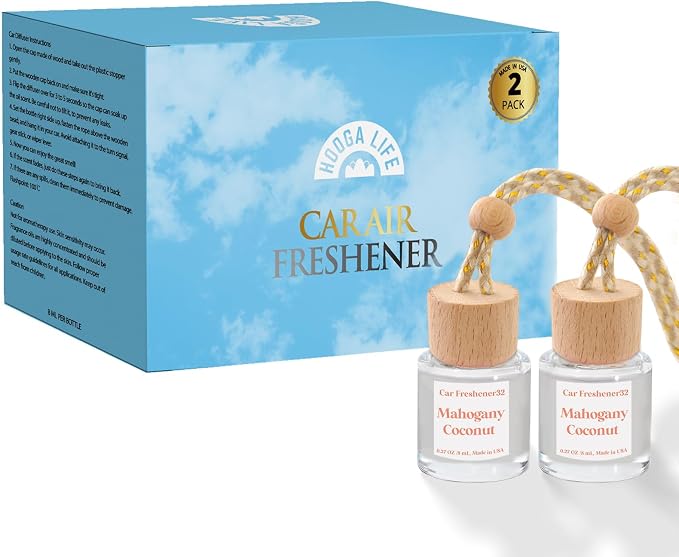 HoogaLife Car Air Freshener Diffuser 2 Pack Hanging Mahogany Coconut Car Air Freshener for Women 45+ Days Long Lasting Fragrance Made in USA (M32) - Image 6