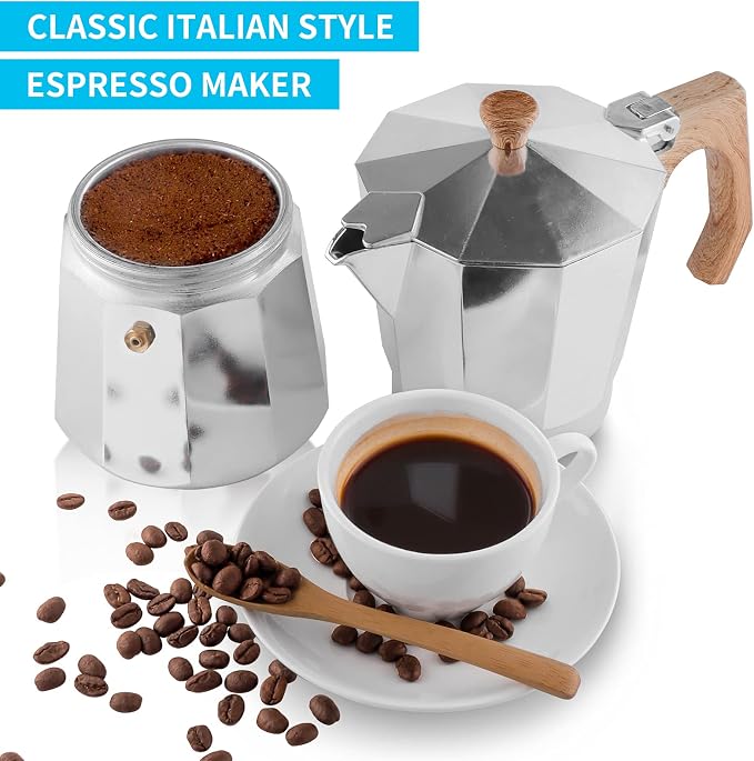 wedrink Stovetop Espresso Maker Aluminum Moka Pot 6 Cups Cuban Coffee Maker Stovetop Coffee Maker Moka Italian Espresso - Image 3