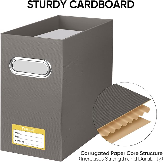 BALEINE File Organizer Box, Cardboard File Folder Organizer with Handle for Letter Size, Portable Collapsible Hanging Filing Box for Home Office Document Storage (4 Pack, Brown) - Image 4