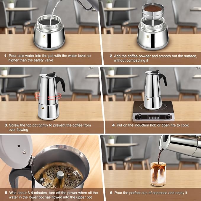 12 Cup Stovetop Espresso Maker Stainless Steel Moka Pot Stove Top Percolator Italian Coffee Makers Capable Mocha Greca Machine Cafe Classic Induction Cookers for Home and Camping 600ml 20oz - Image 8