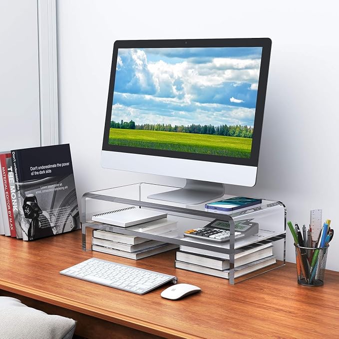 Egchi Acrylic Monitor Stand,2 Tiers Computer Monitor Riser(18x8x5.5 inches),Computer Stand/Monitor Riser for Office,School,Home,Laptop Stand Desktop Stand for Keyboard Storage&Printer TV Screen - Image 7