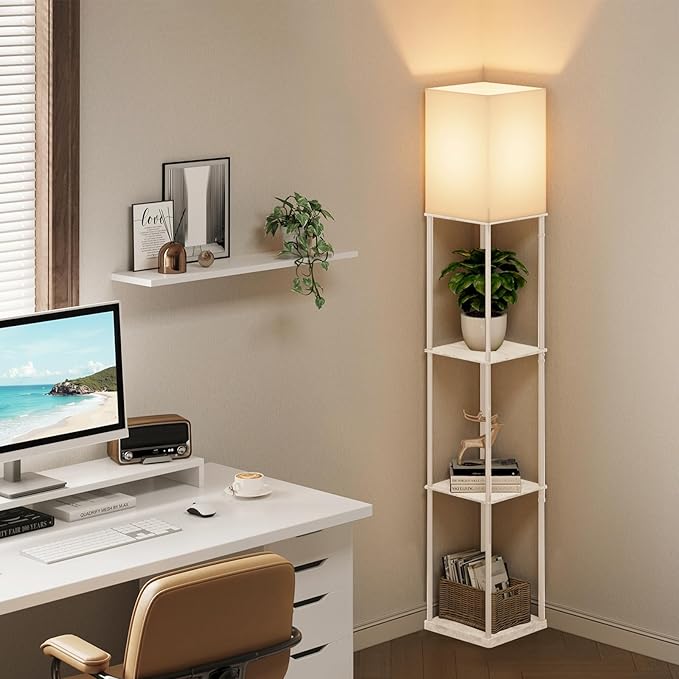Gupuzm Floor Lamp with Shelves, 4 Layer Square Standing Lamp with 3 Color Temperature Bulb, Corner Display Bookshelf Lamp for Living Room, Bedroom and Office（White-2 Packs） - Image 5