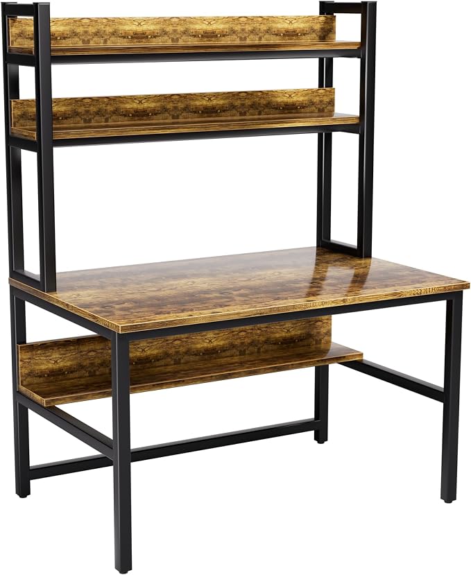 Aquzee Computer Desk with Hutch, 47“W x 23.6" D Desk with Shelves, Tall Home Office Desk with Bookshelf, Metal Legs Study Table with Upper Storage Shelf for Study Writing/Workstation - Image 9