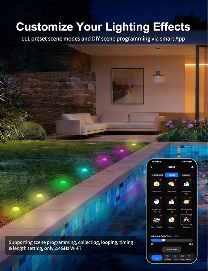 APPECK Outdoor Ground Lights 26 Pack, 58FT RGBCW Pathway Lights Wired | Tunable White Landscape Lights, DIY Scene Modes, IP65 Waterproof, for Path Yard Lawn Patio, Holiday Decor, App/Remote Control - Image 3