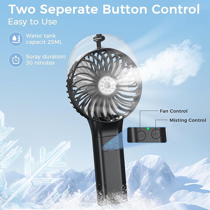 PANERGY Portable Misting Fan with Water Sprayer, Mothers Day Gifts for Mom, Birthday Gifts for Girls Women Men, Mini Handheld Fan Essentials for Travel Beach Camping Cruise, 2026 New - Image 4