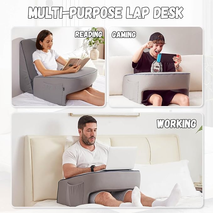 cooloo8 Reading Pillow with Armrests – Extra Large Memory Foam Gaming Pillow for Adult, Lap Desk for Laptop, Arm Rest for Working, Crocheting, Playing Game or Siting in Bed, Floor, Sofa, (Grey) - Image 3