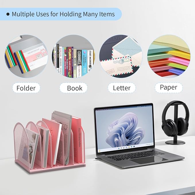 Gawerk 5-Section Vertical Desktop Organizer, 6-Section Mesh File Folder Stand Sorter for Office Home Classroom Organization - Image 6
