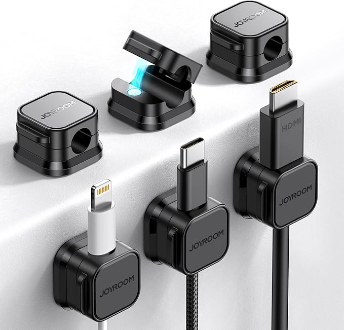 JOYROOM 6 Pack Magnetic Cable Clips, Cord Organizer Adhesive Wire Holder | Home Nightstand Office Desk Accessories, Car Wall Organization, Phone Charger Cord Holder Management, Cable Smooth Adjustable by JOYROOM