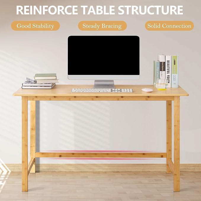 Nnewvante 47 Inch Computer Desk, Bamboo Writing Desk | Modern Simple Work Desk, for Home Office, Gaming Desk Study Table - Image 2