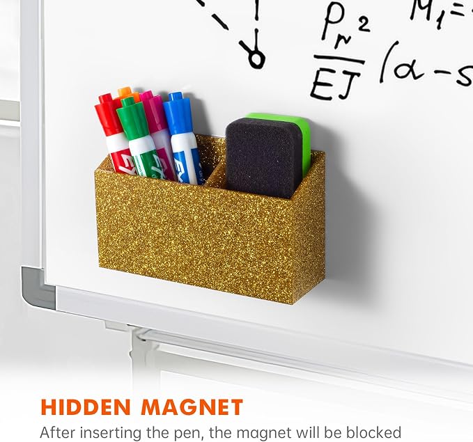 BEYGORM Magnetic Dry Erase Marker Holder for Whiteboard & Refrigerator | Non-slip Acrylic Pen Holder for Classroom, Fridge Magnet, Locker Organizer Accessories, Teacher & School Supplies(Gold) - Image 5