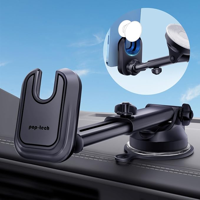 pop-tech Car Phone Mount for Pop Socket: Suction Cup Cell Phone Holders for Automobile Dashboard Windshield Window - Dash Mounted Cellphone Stand Black Fits Thick Socket Wallet Grip for iPhone Samsung by pop-tech
