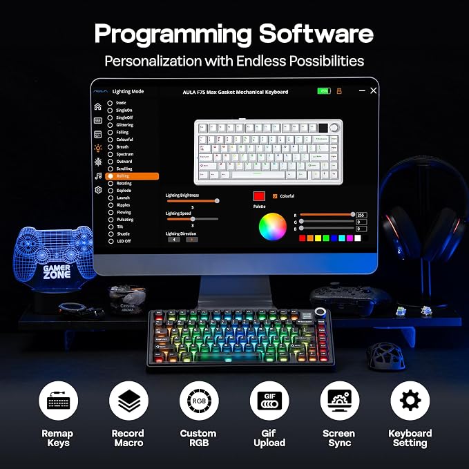 EPOMAKER X Aula F75 MAX Wireless Mechanical Keyboard with TFT Screen and Knob, Gasket Keyboard in 75% Layout, Hot Swappable Gaming Keyboard for PC/Mac/Linux (Matte Black) - Image 8