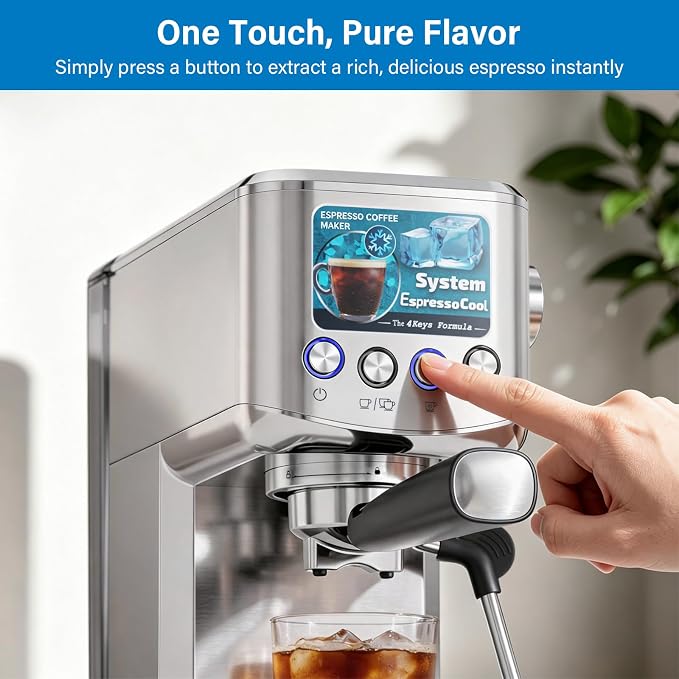 XIXUBX Cold Brew Espresso Maker with Milk Frother for Cappuccino & Latte | 20-Bar Pump, Built-in Pressure Gauge, Powerful Steam Wand, Milk Frothing Pitcher, 42 oz Removable Water Tank, Stainless Steel - Image 6