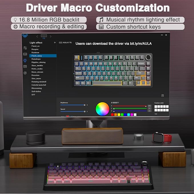 AULA F75 Pro Wireless Mechanical Keyboard,75% Hot Swappable Custom Keyboard,RGB Backlit,Pre-lubed Reaper Switches,Side Printed PBT Keycaps Mechanical Gaming Keyboards, Pink&Black - Image 7