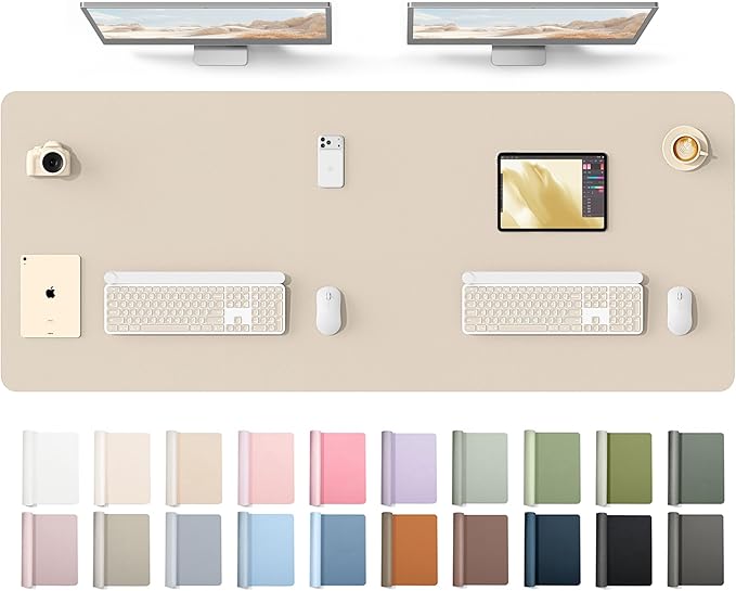 YSAGi Leather Desk Protector, Office Mat, Large Mouse Mat, Non-Slip PU Leather Blotter, Laptop Desk Mat, Waterproof Writing Pad for Office and Home(Eeggshell, 63" x 24") by YSAGi