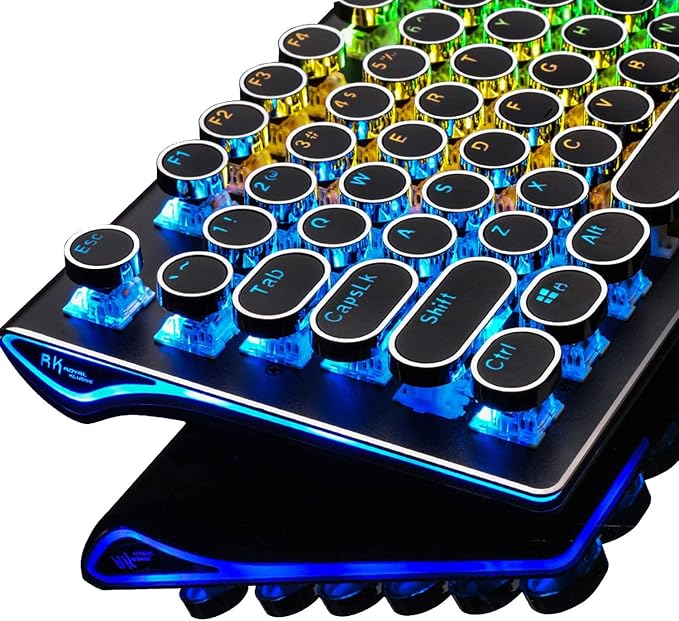 RK ROYAL KLUDGE S108 Typewriter Style Mechanical Gaming Keyboard with RGB Backlit, Wired PC Game Keyboard Full Size with Detachable Wrist Rest and Number Pad, Retro Round Keycaps, Red Switches Black - Image 8