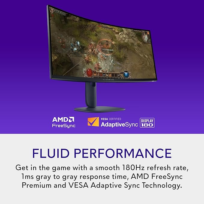 Alienware 34 Curved Gaming Monitor – AW3425DWM - 34-inch WQHD 180Hz 1ms Display, 1500R, AMD FreeSync Premium, VESA AdaptiveSync. - Image 3