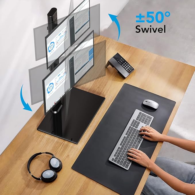AX WABER Dual Monitor Stand Vertical Stack Screen Free-Standing Desk Mount Arm Riser Fits Two 13 to 34 Inch Computer Monitors with Swivel,Tilt, Height Adjustable,VESA Stand 100x100mm, 75x75mm AX05TB02 - Image 4
