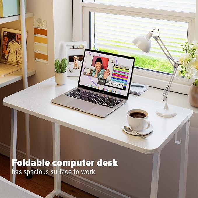 WOHOMO Folding Desk, 31.5" Foldable Computer Table for Small Spaces, White | Easy Assembly and Fold, Sturdy Home office desks for Study Bedroom Dorm Space Saving Writing Work Apartment - Image 3