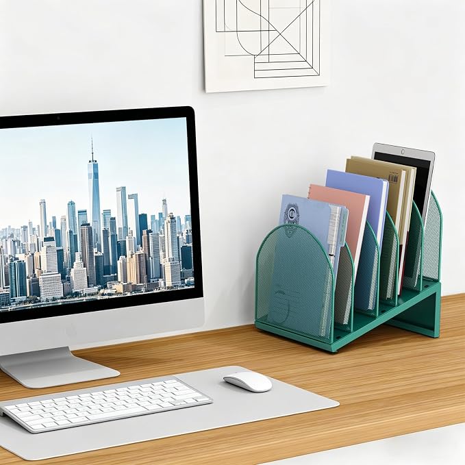 gianotter Desktop File Organizer with 5 Compartments | Desk Organizer Paper Organizer for Desk Workspace Organizers for Office Supplies (Green, Inclined Style) - Image 3