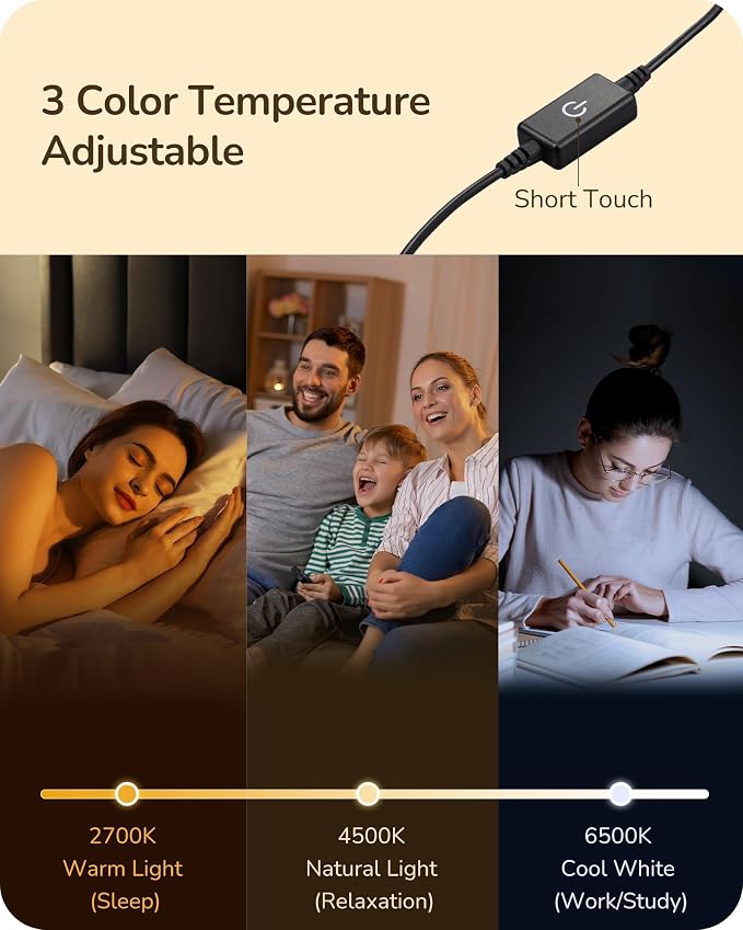 EDISHINE LED Table Lamp Set of 2, Modern Desk Lamps for Living Room, Gold | Stepless Dimmable, Metal Finish, 3 Color Temperature, 6W, Ideal for Bedroom, Corner - Image 4