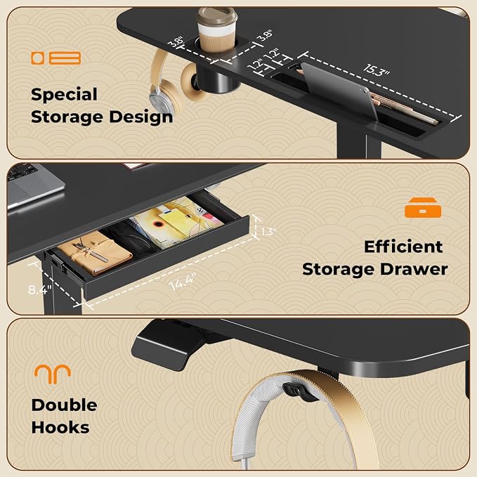 40"×20" Mobile Desk with Drawer, Rolling Desk with Storage | Height Adjustable Portable Laptop Desk on Wheels, Small Computer Desk with Cup Holder and Hooks for Study & Work, Black - Image 6