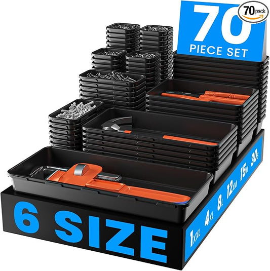 A-LUGEI【70】【6 Size】Tool Box Organizer Tray Divider Set, 【Black】 Desk Drawer Organizer, Garage Organization and Storage Toolbox Accessories Rolling Tool Chest Cart Cabinet WorkBench Small Part by A-LUGEI