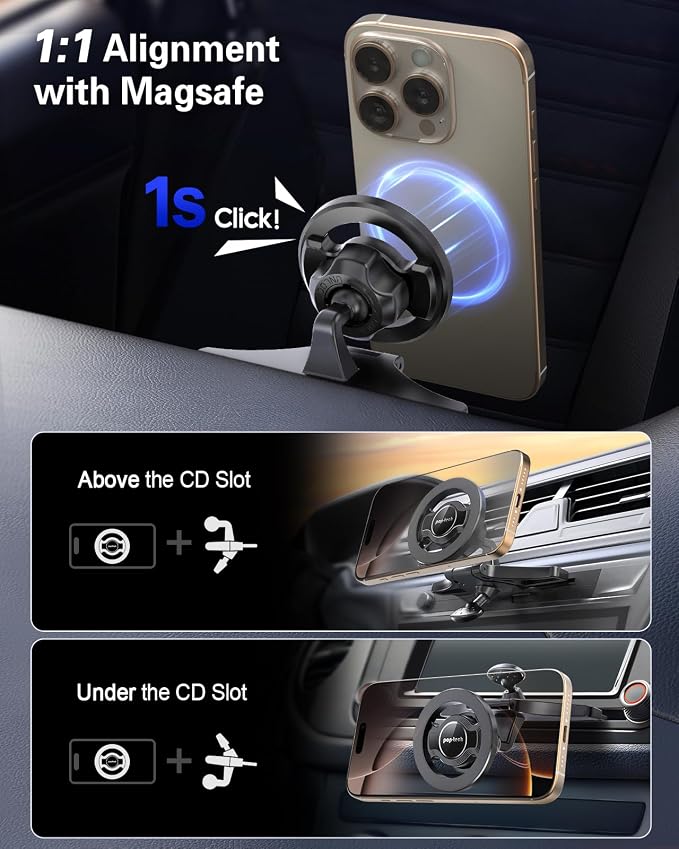 pop-tech for MagSafe CD Slot Car Phone Holder, [Built-in Steel Plate] Universal Magnetic CD Player Cell Phone Mount, Adjustable Magnet CD Cellphone Cradle Fit for iPhone All Smartphones - Image 5