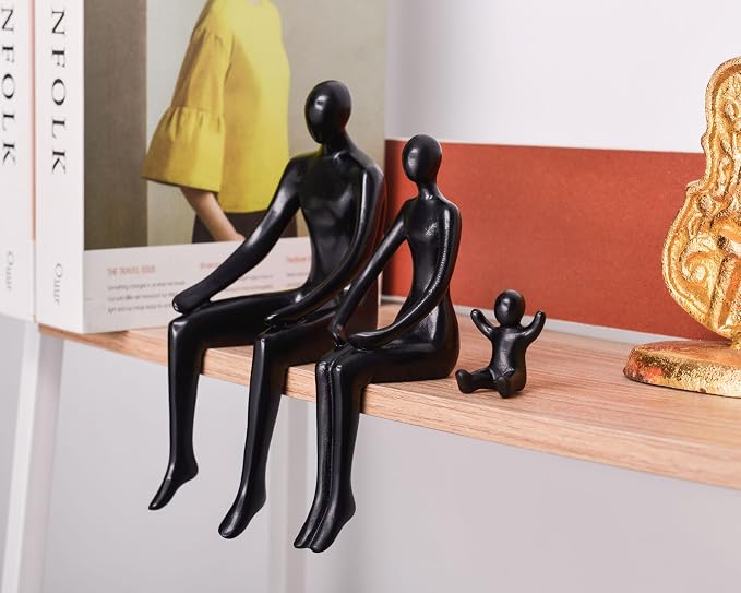 Quoowiit Black Bookshelf Decor Family Sculpture, Abstract Art Ornament Coffee Table Decor, Modern Aesthetic Family Figurine Decoration for Home Office Shelf Table Desk Living Room Set of 3 - Image 5