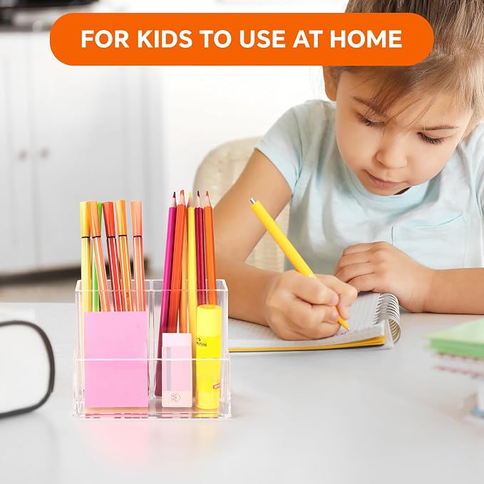 2 Pcs Acrylic Pen Holder for Desk, Pencil Holder for Home,Office | Plastic Marker Holder with 3 Compartments, Pencil Organizer for Classroom, Makeup Brush Holder for Bathroom, Remote Holder - Image 5