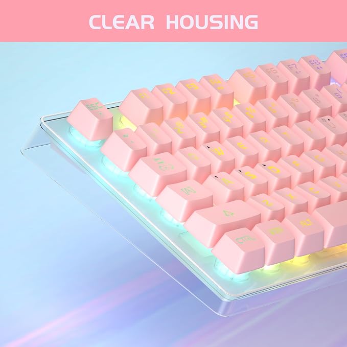 Gaming Keyboard and Mouse Combo, K1 RGB LED Backlit Keyboard with 104 Keys Computer PC Gaming Keyboard for PC/Laptop (Pink) - Image 2