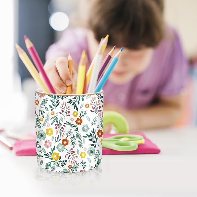 Desk Pen and Pencil Holder, Ceramic Multifunctional Organizer for Home, Office, and School, Green Floral Pattern - Image 6