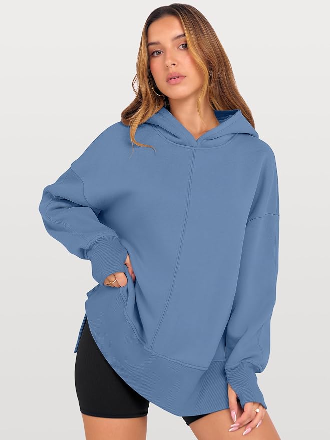 ANRABESS Womens Oversized Hoodies Long Sleeve Fleece Side Slit Hooded Sweatshirts Pullover 2026 Fall Outfits Y2K Clothes - Image 2