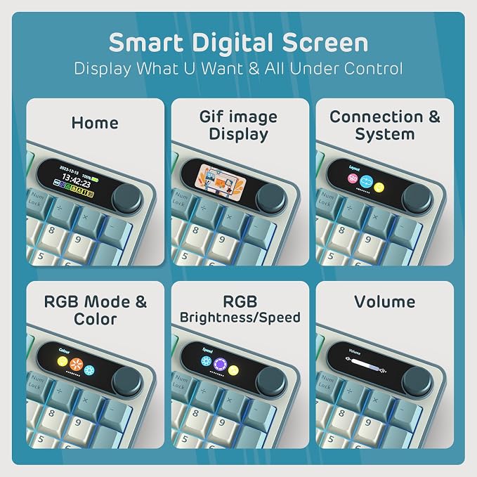 RK ROYAL KLUDGE S98 Wireless Mechanical Keyboard w/Smart Display & Knob | 96% Top Mount RGB Gaming Keyboard BT/2.4G/USB-C, 5-Layer Noise Dampening, Creamy Sound Pre-lubed Switch,Hot Swap, 98 Keys - Image 3