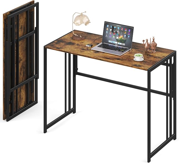 40" Folding Computer Desk No Assembly Needed Foldable Table for Small Space | Small Folding Table for Home Office, Study, Writing, Gaming, Compact RV Living, Camping, Sturdy and Easy Carry, Versatile by Elephance
